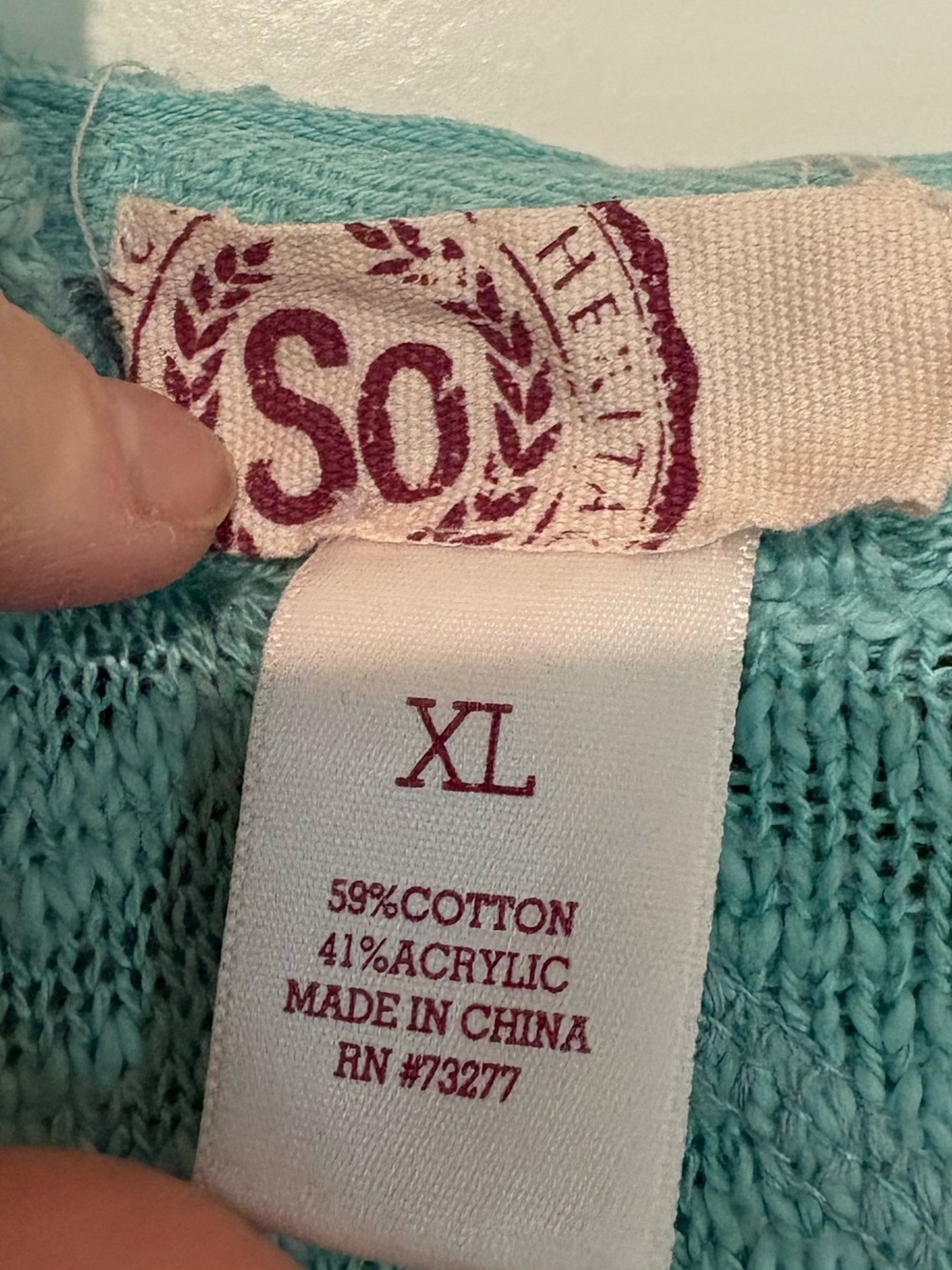 SO Aqua Marled Knit Hooded Sweater Kangaroo Pocket Size XL - Picture 3 of 4